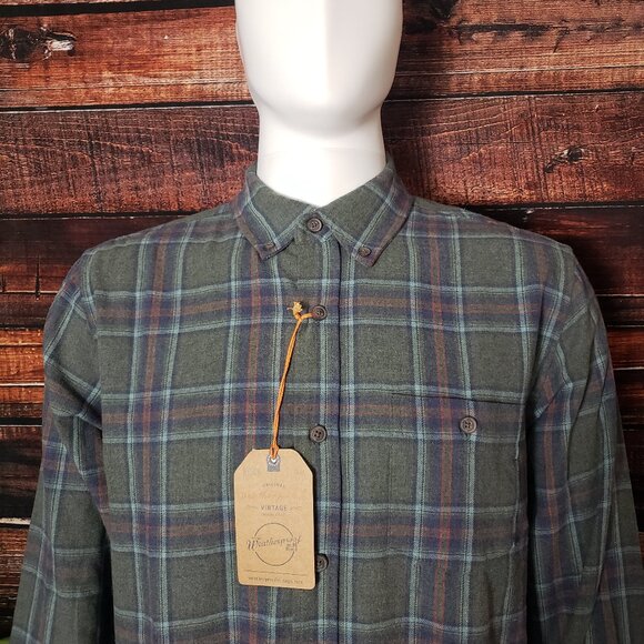 NWT Weatherproof Mens M Flannel Tea Leaf Green Plaid Button Up - Picture 5 of 10